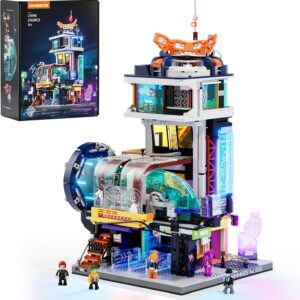Lumibricks Funwhole L9098 Floating Train Station Cyberpunk Neoncity